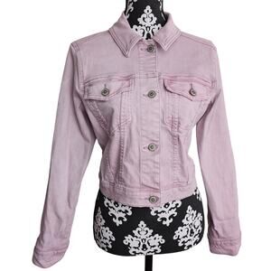 Hollister Lilac Button Up Denim Jacket Cropped Pastel Coquette Y2K Soft Girl - M